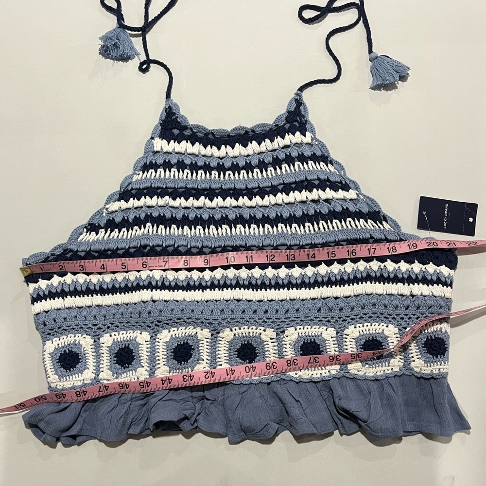 Lucky Brand Navy and White Crochet Crop halter top size XXL - Picture 6 of 9